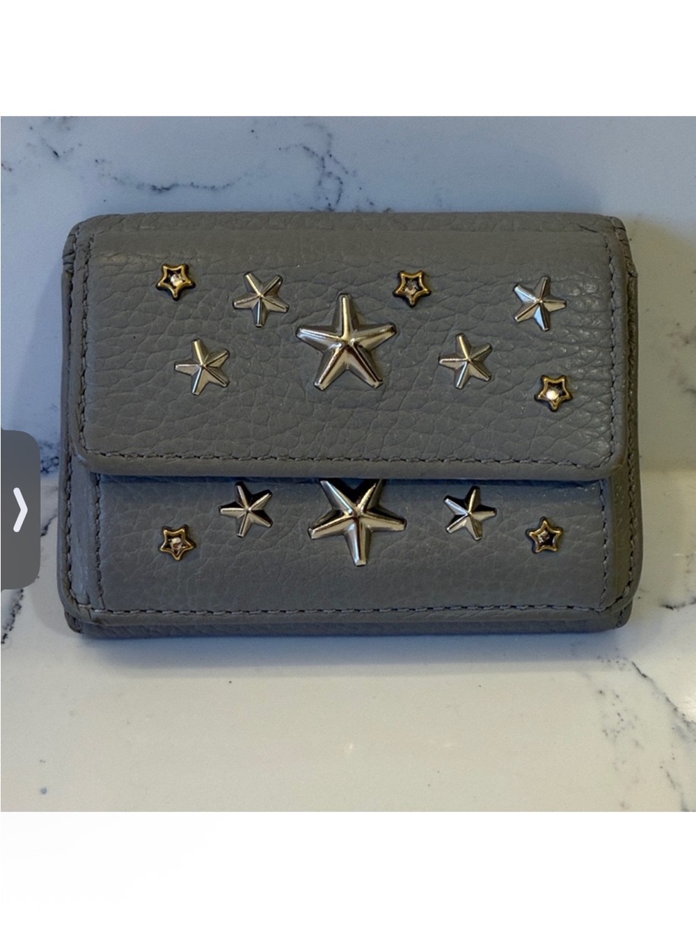 Jimmy Choo Gray Star-Studded Leather Compact Tri-Fold Wallet